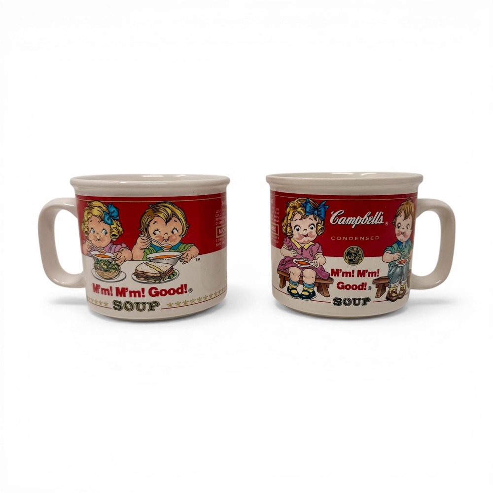 Vintage Campbell's Kids Soup Mugs Cups 14oz Ceramic 1990s Houston Harvest Set 2